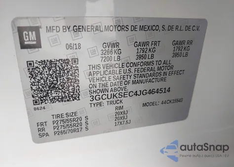 2018 Chevrolet Silverado 1500 1Lz from USA, damaged, VIN 3GCUKSEC4JG464514